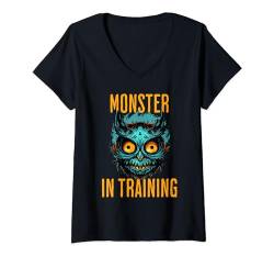 Damen Monster in Training Lustiges Fantasy-Monster Eule Vogel T-Shirt mit V-Ausschnitt von MONSTER