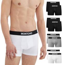 MONTCHO Boxershorts Herren 8er Pack - Bio Baumwolle Unterhosen Retroshorts Männer Trunks Herren Unterwäsche Komfort - Farbe: 4X Schwarz 2X Grau 2X Weiß, Größe: L von MONTCHO