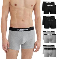 MONTCHO Boxershorts Herren 8er Pack - Bio Baumwolle Unterhosen Retroshorts Männer Trunks Herren Unterwäsche Komfort - Farbe: 4X Schwarz 4X Grau, Größe: XL von MONTCHO