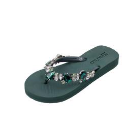 MOO´ILO Damen Sommer Zehentrenner Flipis Sandale 'Darkgreen Darkgreen' (handgestickt) - Ultraweiche Sohle - Design, made in Germany (eu_footwear_size_system, adult, women, numeric, medium, numeric_41) von MOO´ILO