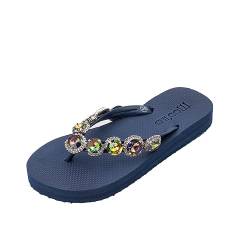 MOO´ILO Damen Sommer Zehentrenner Sandale 'Navy Rainbow' (handgestickt) - Ultraweiche Sohle - Design, made in Germany (eu_footwear_size_system, adult, women, numeric, medium, numeric_42) von MOO´ILO