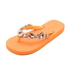 MOO´ILO Damen Sommer mooilo Zehentrenner Sandale Flip Flop mit edlen Steinen (handgestickt) - Ultraweiche Sohle - Design, made in Germany (Orange, numeric_38) von MOO´ILO