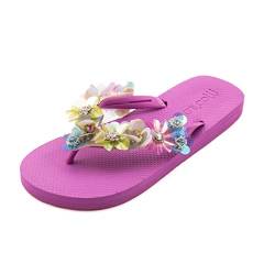 MOO´ILO Damen mooilo Sommer Zehentrenner Sandale Flip Flop mit edlem Steinen (handgestickt) - Ultraweiche Sohle - Design, made in Germany (Orchidee, numeric_41) von MOO´ILO