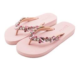 MOO´ILO Damen mooilo Sommer Zehentrenner Sandale Flip Flop mit edlem Steinen (handgestickt) - Ultraweiche Sohle - Design, made in Germany (Rose, numeric_38) von MOO´ILO