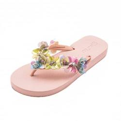 MOO´ILO Damen mooilo Sommer Zehentrenner Sandale Flip Flop mit edlem Steinen (handgestickt) - Ultraweiche Sohle - Design, made in Germany (Rose, numeric_40) von MOO´ILO