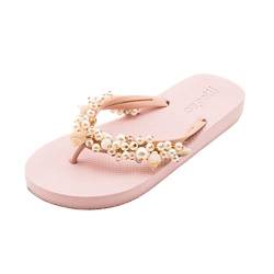 MOO´ILO Flip Flops - Mooilo - Model Chain S - Braun - mit Muscheln und Perlen, Handarbeit - Flip Flop - spezielle Sohlenkonstruktion - Design, made in Germany (Rose, numeric_37) von MOO´ILO