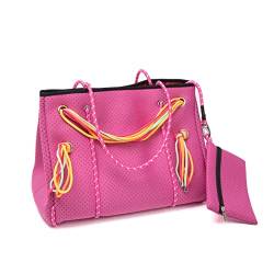 MOO´ILO Mooilo Neopren-Tasche für Damen, zum Einkaufen, Urlaub, Reisen, Sport, Büro, Schule, Pool, Strand, Design - made in Germany (Pink bunt, L) von MOO´ILO