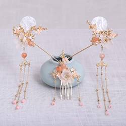 Chinesische Haar-Accessoires Frauen Blumen Perlen Haarnadeln Lange Quaste Kopfschmuck Sticks Haarkamm Brautschmuck Sets von MOOCO MORNING