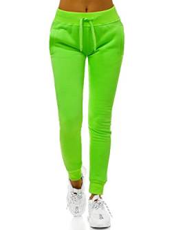 MOODOZ Damen Jogginghose Hose Trainingshose Sporthose Freizeithose Motiv Damenhose Fitnesshose Sweatpants Sweathose Fußballhose Joggpants JS/CK001/31 GRÜN-NEON S von MOODOZ