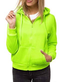 MOODOZ Damen Kapuzenpullover Sweatjacke Sweatshirt Farbvarianten Kapuzenjacke Kapuzenpulli Kapuze Langarm Hoodie Sport Style Casual Fitness Training Basic JS/W003Z GRÜN-NEON L von MOODOZ