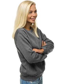 MOODOZ Damen Sweatshirt Pullover Langarm Farbvarianten Langarmshirt Pulli ohne Kapuze Baumwolle Baumwollemischung Classic Basic Rundhals-Ausschnitt Sport 777/09099B DUNKELGRAU XL von MOODOZ