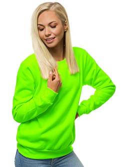 MOODOZ Damen Sweatshirt Pullover Langarm Farbvarianten Langarmshirt Pulli ohne Kapuze Baumwolle Baumwollemischung Classic Basic Rundhals-Ausschnitt Sport 777/09099B GRÜN-NEON M von MOODOZ