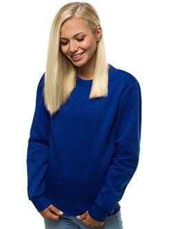 MOODOZ Damen Sweatshirt Pullover Langarm Farbvarianten Langarmshirt Pulli ohne Kapuze Baumwolle Baumwollemischung Classic Basic Rundhals-Ausschnitt Sport 777/09099B Kobalt M von MOODOZ