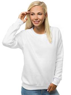 MOODOZ Damen Sweatshirt Pullover Langarm Farbvarianten Langarmshirt Pulli ohne Kapuze Baumwolle Baumwollemischung Classic Basic Rundhals-Ausschnitt Sport 777/09099B WEIẞ XL von MOODOZ