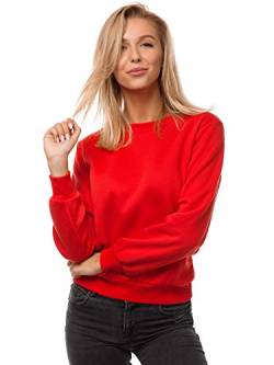 MOODOZ Damen Sweatshirt Pullover Langarm Farbvarianten Langarmshirt Pulli ohne Kapuze Baumwolle Baumwollmischung Classic Basic Rundhals-Ausschnitt Sport JS/W001 ROT M von MOODOZ