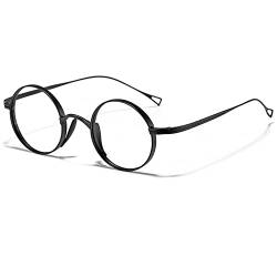 MOOKEENONE Klassische Titan-Brille mit klaren Gläsern, runder Rahmen, Unisex, Kreisbrille, Schwarz von MOOKEENONE