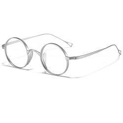 MOOKEENONE Klassische Titan-Brille mit klaren Gläsern, runder Rahmen, Unisex, Kreisbrille, silber von MOOKEENONE