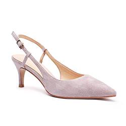 Damen Slingback Spitze Pumps Kitten Heel Pumps mit Absatz Abendschuhe Arbeitsschuhe Knöchelriemchen Schuhe Größe 39 EU Violett von MOOMMO