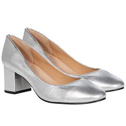 MOOMMO Damen Blockabsatz Pumps Silber Rund Slip On Damenschuhe Absatz Geschlossene Klassische Chunky Heels Abendschuhe Frauen Büro Arbeitsschuhe Bequeme Brautschuhe Elegant Glattleder Silber 40 von MOOMMO