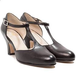 MOOMMO Damen Schwarz Kitten Heel Mary Jane Pumps Knöchelriemchen rund Geschlossene niedriger Absatz Damenschuhe T-Spangen Glattleder Bequeme Abendschuhe Hochzeit Klassische Glattleder Schwarz 36 von MOOMMO