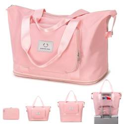 MOONBABY Sporttasche für Frauen, Duffle-Tragetaschen, erweiterbare Workout-Tasche für Reisen, Sport, Schwimmen, Tanzen, Outdoor, Pink, Einheitsgröße von MOONBABY