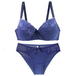 MOONBADI BH Blau Damen BH Push Up Bügel BH Set für kleine Brüste V-Ausschnitt Bustier Damen Soft Spitze Minimizer BH Bustier BH für große Brust 90B von MOONBADI