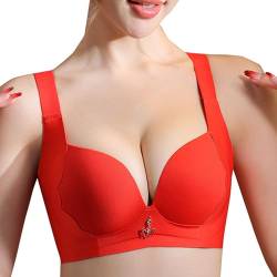 MOONBADI BH Damen ohne bügel Vorderverschluss BH Rot Damen Bustier Übergröße Ungefüttert Minimizer Ohne Bügel Vollfiguriger BH super Push up BH 110E von MOONBADI