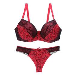 MOONBADI BH Push up Rot Damen mit Bügel BH Set Große Größen Lingerie Unterwäsche Bra Spitzen BH BH für große Brust 85E von MOONBADI