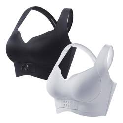 MOONBADI Sport BH starker Halt Vorderverschluss BH schwarz + grau Sport BH Damen Push up, bequemer Bra Ohne Bügel Bustier BH Rückenfrei Push up BH extrem 90B von MOONBADI