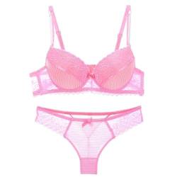 MOONBADI sexy unterwäsche für Frau Rosa Damen Blumen Spitzen Bralette BH Set Bustier Bügel BH Gepolstert Cup Comfort Bra Unterwäsche BH Push up extrem 100E von MOONBADI