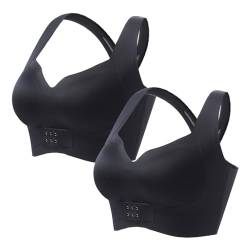 MOONBADI sportbekleidung Vorderverschluss BH Schwarz (2pcs) Sport BH Ohne Bügel Starker Halt Gepolstert Gekreuzt Rücken Große Brüste Lauf Fitness Yoga Bra Damen BH Push up 110C von MOONBADI