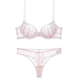 MOONBADI unterwäsche Frauen Set Rosa Damen Spitzen BH Set und G-String Push Up Bügel BH Ungepolstert Tanga Unterwäsche Lingerie Sets Push up BH extrem 38D von MOONBADI