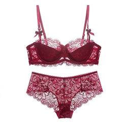 MOONBADI unterwäsche Frauen Set Weinrot Damen Push Up BH Set Bügel Soft Gepolstert Bustier mit Spitze Lingerie BHS Frauen 32A von MOONBADI