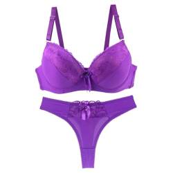 MOONBADI unterwäsche Frauen sexy Set Lila BH Damen Übergröße Ungefüttert Bügel Spitzen-BH Set mit gepolsterten Schultergurten Damen BH Push up 95D von MOONBADI