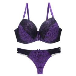 MOONBADI unterwäsche Frauen sexy Set Lila Damen BH Unterwäsche Push Up Spitzen BH mit Bügel und Slip Rückenfrei Tiefer Ausschnitt Lingerie BH Sets Push up BH extrem 95E von MOONBADI