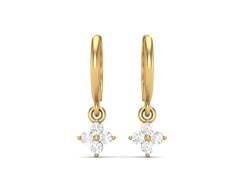 0,24 Karat runder Moissanit-Diamant, 925er-Sterlingsilber, Gold-Vermeil-Blumendesign, baumelnde Damen-Ohrringe von MOONEYE