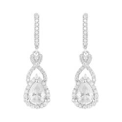 2,25 Karat birnenförmiger Moissanit-Diamant 925er Sterling Silber Solitaire-Halo Teardrop Frauen Baumelnde Ohrringe von MOONEYE