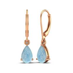 7 x 5 mm Birnenform Larimar Edelstein 925 Sterling Silber Träne Tropfen Ohrringe Hebel zurück Ohrringe Frauen Ohrring Schmuck (Roségold Vermeil) von MOONEYE