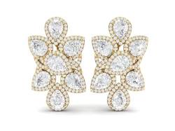 925er Sterlingsilber, vergoldet 7x5MM Birnenförmiger Moissanit Diamant Florales Art Deco Frauen-Hochzeits-Ohrringe von MOONEYE