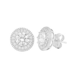 Doppeltes Halo Frauen Stud 5,85 ctw runde Form Moissanit-Diamant 925 Sterling Silber Ohrringe von MOONEYE