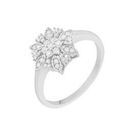 MOONEYE 0,40 ctw runde Form Moissanit-Diamant 925er Sterling Silber Blumen-Cluster-Frauen-Ehering Sterlingsilber, 49 von MOONEYE