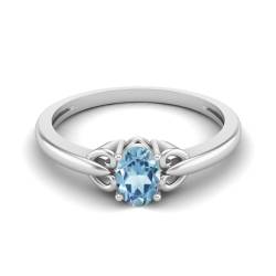 MOONEYE 6X4MM ovale Form Aquamarin Edelstein 925 Sterling Silber Solitär-Verlobungsring für Frauen Sterlingsilber, 64 von MOONEYE