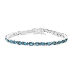 MOONEYE 925er Sterling Silber Tennisarmband Verziert mit 6x4mm Ovalschliff Teal Blau Im Labor gezüchteter Spinell Edelstein-Armband für Frauen von MOONEYE