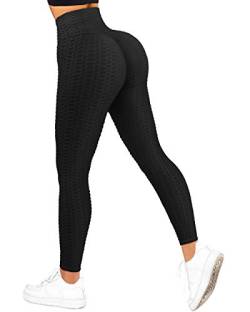 MOOSLOVER Damen Scrunch Butt Lifting Workout Leggings Strukturierte Hohe Taille Anti Cellulite Yoga Hose - Schwarz - Groß von MOOSLOVER