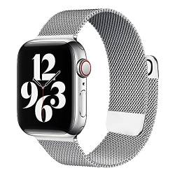 MOOTES Kompatibel mit Apple Watch Armband 38mm 40mm 41mm, Edelstahl Mesh Armband mit Magnet für iWatch Serie 7/SE/6/5/4/3/2/1(38mm/40mm/41mm,Silber) von MOOTES