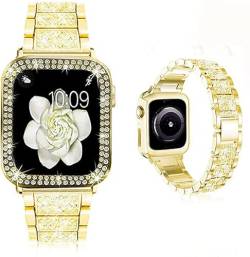MOOTES Kompatibel mit Apple Watch Armband 40mm Edelstahl Damen Diamant Strassarmband, für iWatch SE Serie 7/6/5/4/3/2/1 mit Bling Schutzhülle(40mm,Gold) von MOOTES