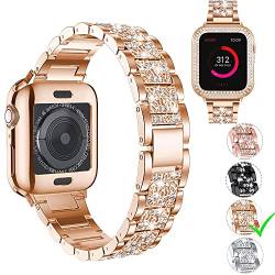 MOOTES Kompatibel mit Apple Watch Armband 40mm Edelstahl Damen Diamant Strassarmband, für iWatch SE Serie 7/6/5/4/3/2/1 mit Bling Schutzhülle(40mm,Roségold) von MOOTES