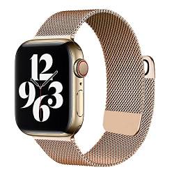 MOOTES Kompatibel mit Apple Watch Armband 42mm 44mm 45mm, Edelstahl Mesh Armband mit Magnet für iWatch Serie 7/SE/6/5/4/3/2/1(42mm/44mm/45mm,Roségold) von MOOTES