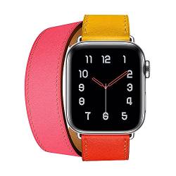 MOOTES Sport Lederbänder,Kompatibel mit Apple Watch Armband 42mm 44mm 45mm,Echtes Leder Double Tour Armbänder für iWatch Series 7/SE/6/5/4/3/2/1 - Orange/Gelb von MOOTES