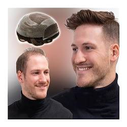 Haar Toupet Männer Strapazierfähige Herren-Haarprothese, Remy-Echthaarsystem, 25,4 x 20,3 cm, weiche Mono-Spitze und PU-Basis, Herren-Toupet, atmungsaktive, leicht gewellte Haarteile Herren-Toupet (S von MOOWI